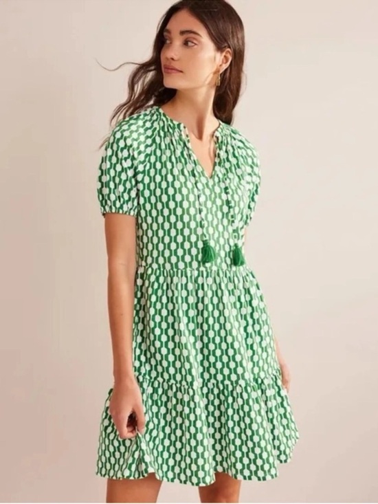 Boden Dresses & Skirts - Boden Short Sleeve Jersey Dress in Rolling Hills Geo Azure Print